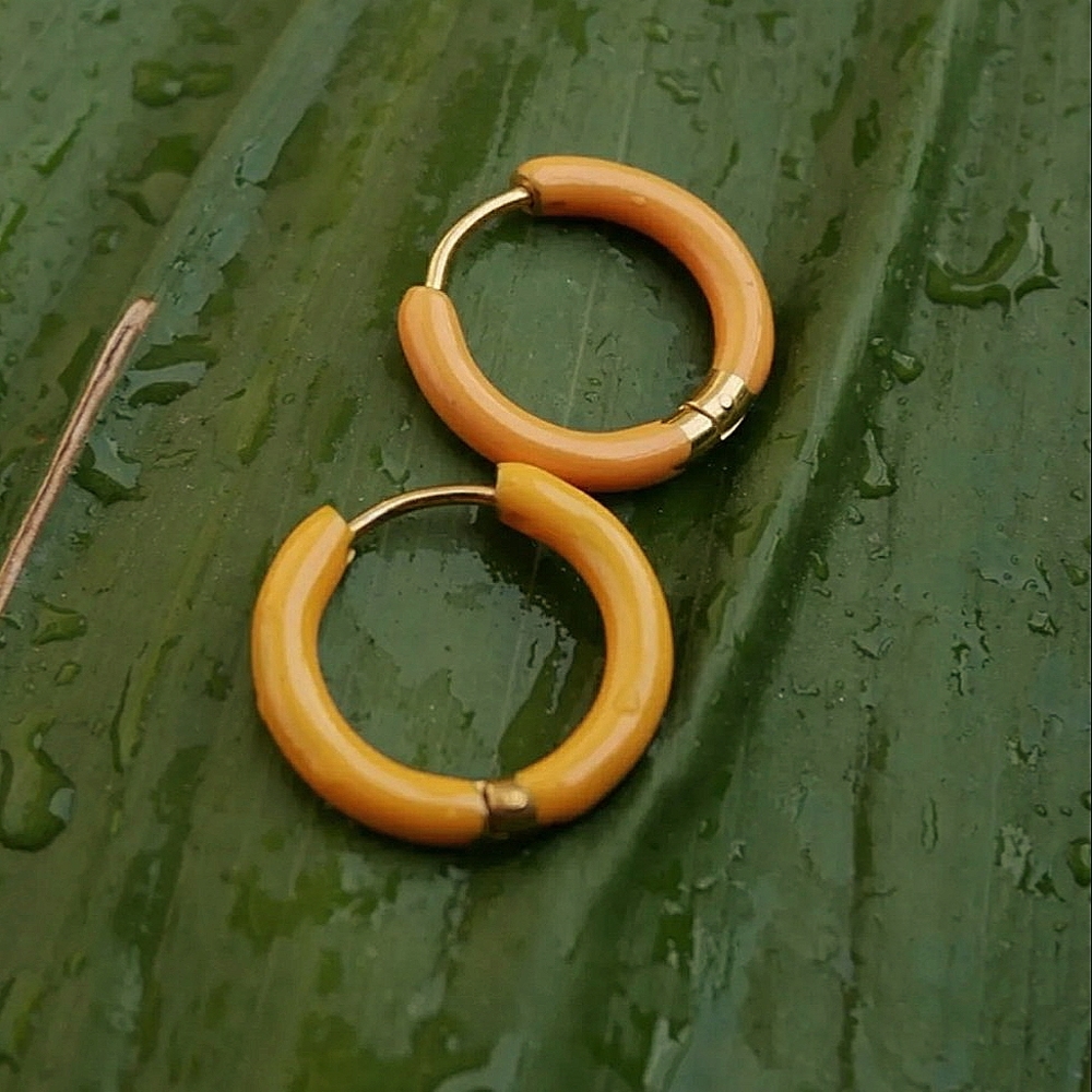 Tangerine enamel earrings 18k gold plated; NWOT